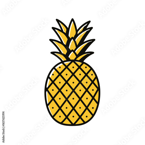 A vibrant illustration of a ripe pineapple with its spiky crown. 