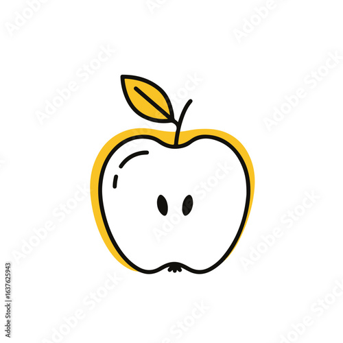 A vibrant illustration of a halved apple.