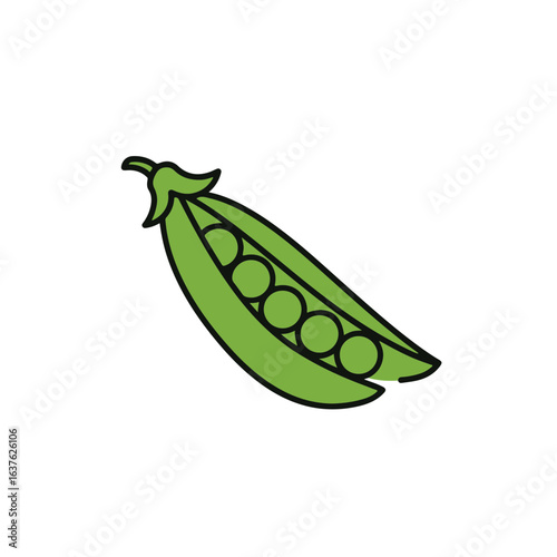 A fresh green pea pod illustration with perfectly arranged peas.