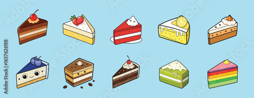 Cake Slice Vector Art Collection with Chocolate Red Velvet Lemon Carrot Cheesecake and Tiramisu Styles