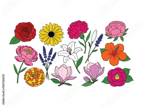 Floral Arrangement: A beautiful, intricate vector illustration showcasing a stunning floral arrangement, where vivid hues bring botanical elegance to life. 