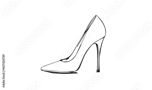 Women’s High Heel Shoe Outline - Elegant Stiletto Line Drawing for Fashion Illustration