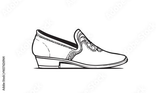 Men’s Formal Loafer Shoe Outline - Clean Black and White Line Drawing for Fashion Design