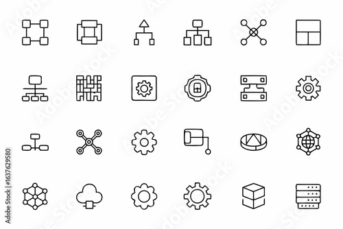 A creative bundle portraying modular design, component assembly, and system architecture in clean single-line form. Perfect for tech startups, software companies, and UI/UX portfolios.