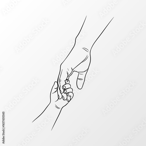 Minimalist line art of parent holding child hand symbolizing love and care