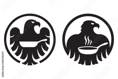 Eagle logo with cooking pan representing culinary symbolism