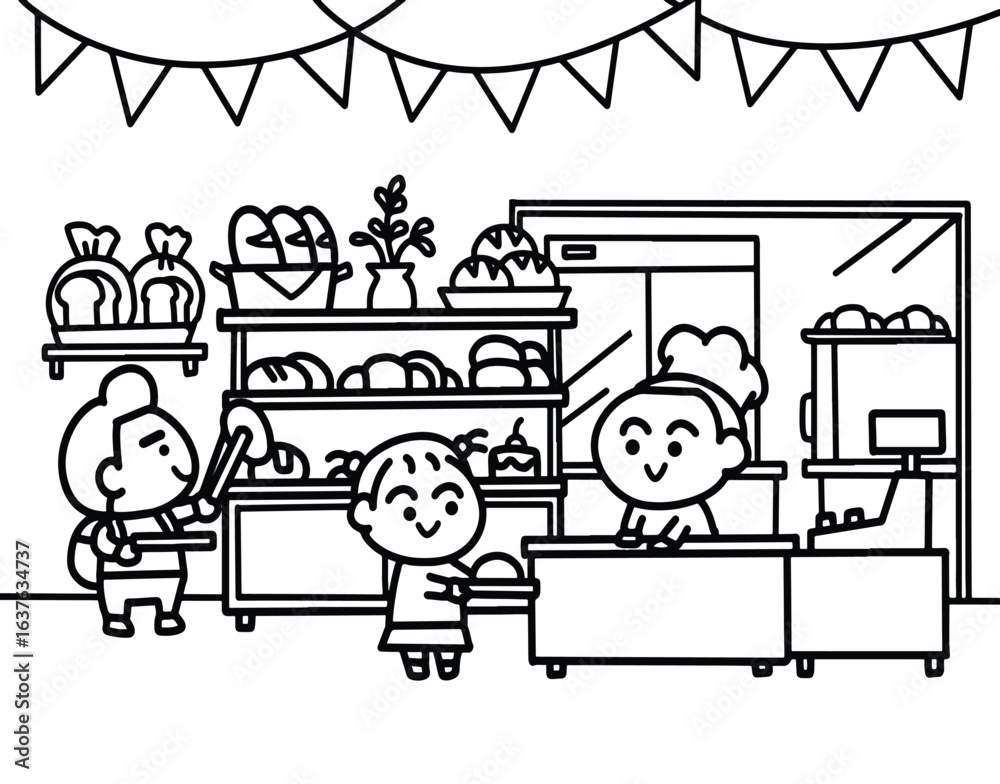 Naklejka premium Customers are choosing bread in a bakery shop