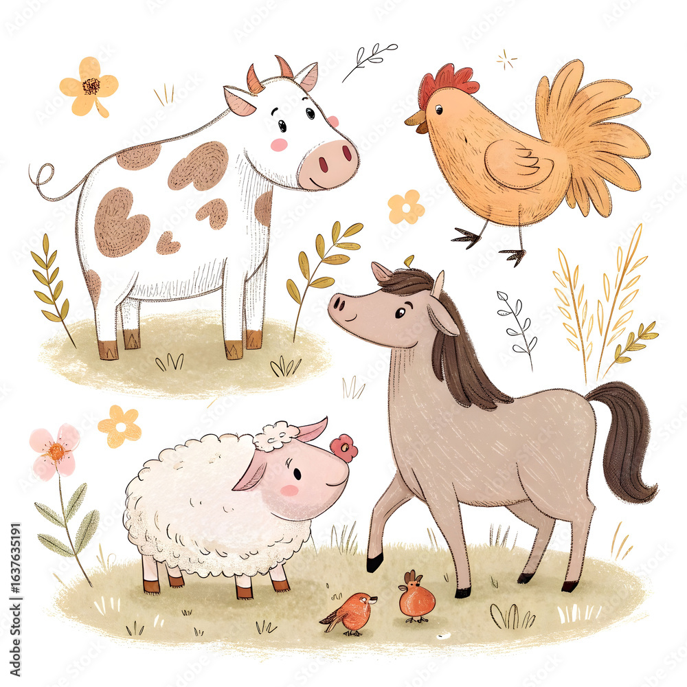 Obraz premium hand drawn farm animal collection