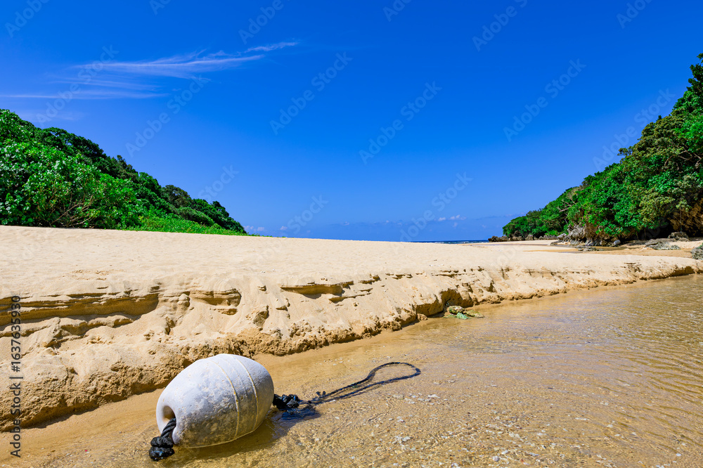 Obraz premium 小川が流れる白砂の石垣島クリスタルビーチの自然美