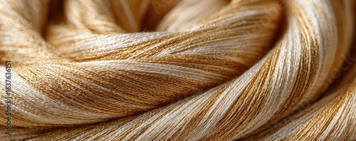 Ripped knit in silk section concept. Close-up of woven golden threads in intricate patterns.