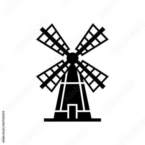 Silhouette windmill icon on transparent background