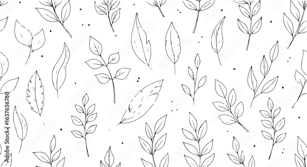 Fototapeta premium Botanical seamless pattern with leaves, white background, vector design