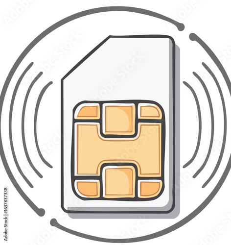 SIM Card with Wireless Signal Waves Icon Illustration