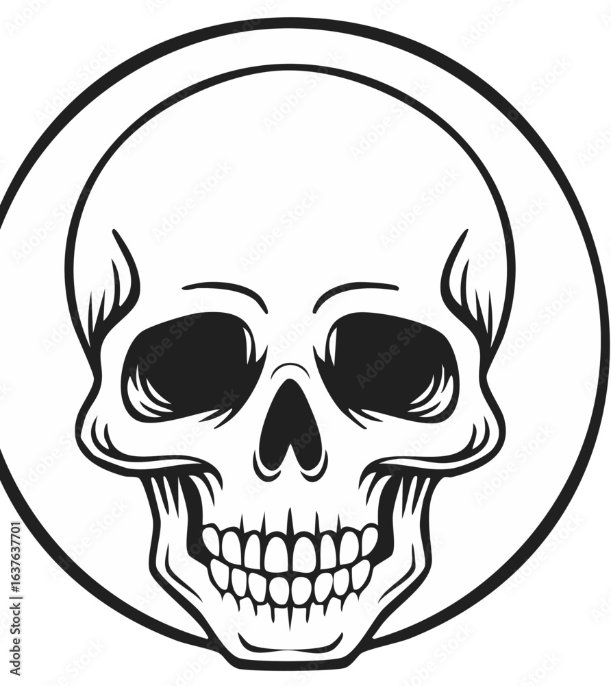 Fototapeta premium Monochrome Skull Emblem Design Graphic Illustration in a Circle