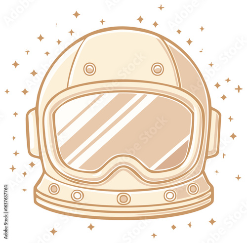 Cartoon Astronaut Helmet Illustration with Gold Star Accents and Space Theme