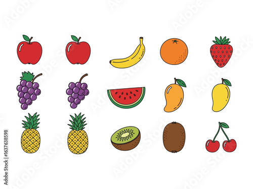 Fresh Fruits Array: Vibrant illustration of an assortment of fruits, each bursting with fresh colors and shapes. capturing the variety and appeal of natures bounty