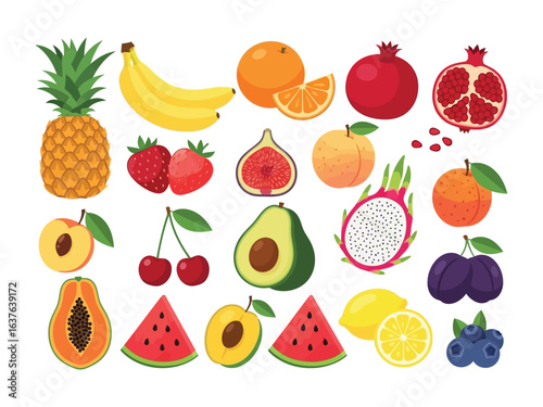 Burst of Flavors: A vibrant assortment of fresh, ripe fruits, beautifully arranged, captures the essence of a healthy, delectable food composition.