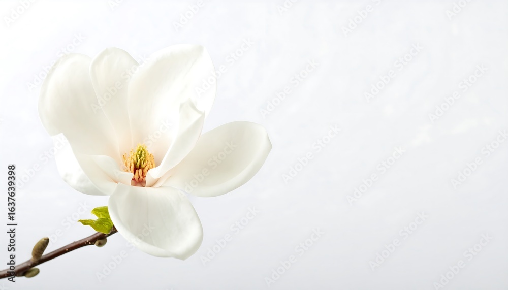 Fototapeta premium Close-up of a single magnolia blossom against a soft, light background