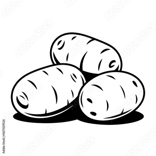 A black and white potato illustration line art of a coloring page 