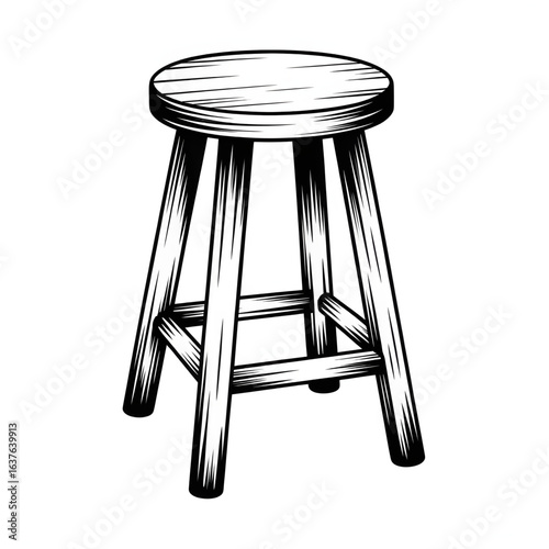 A black and white stool illustration line art of a coloring page 