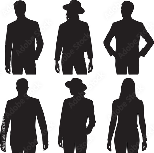 Silhouettes of people in formal and casual attire women