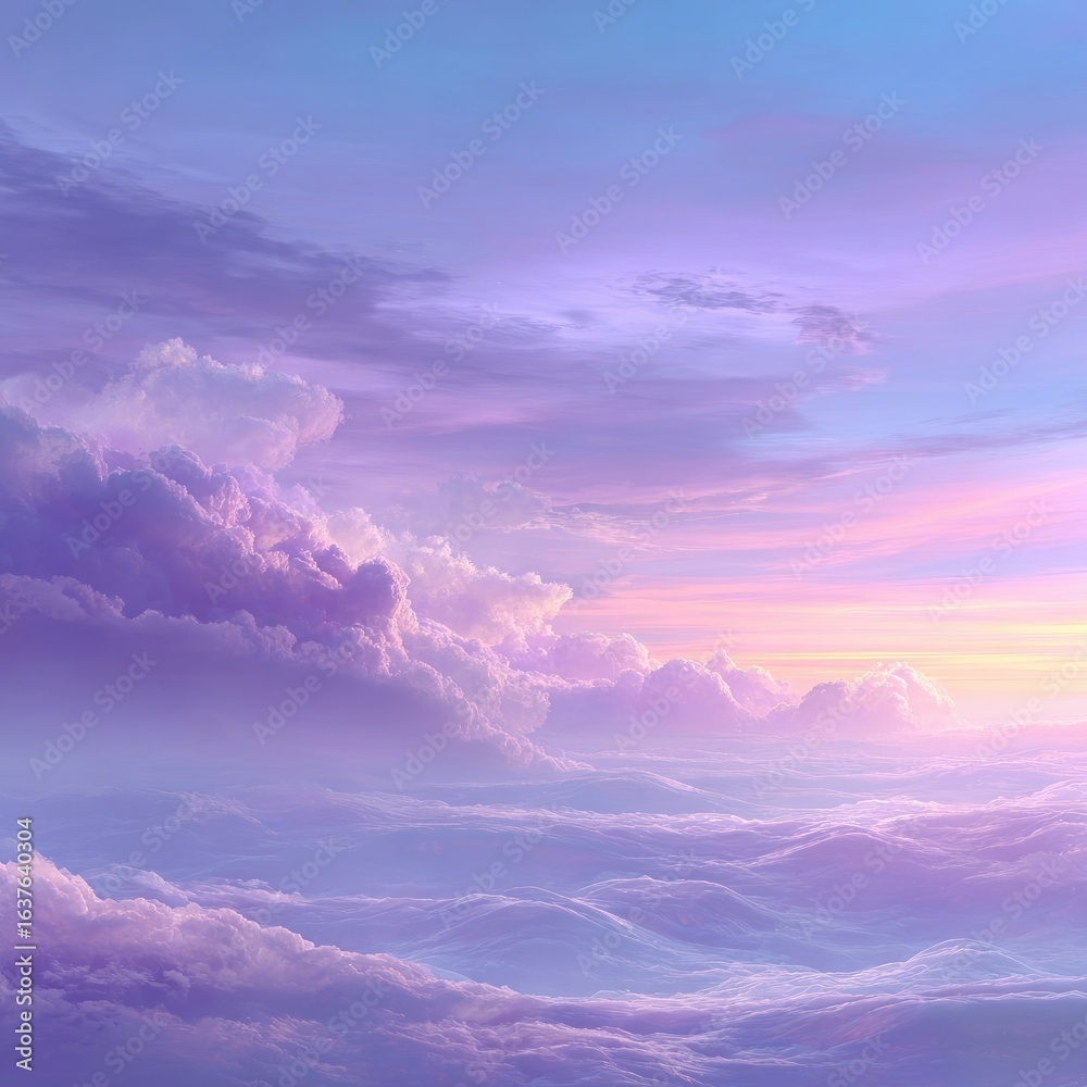 Obraz premium Pastel cloudscape at sunrise/sunset. Soft, dreamy colors of lavender, pink, and peach