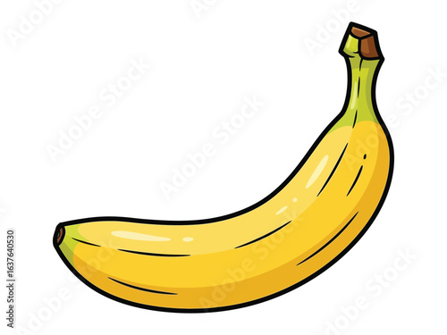 Vibrant Banana: An eye-level, full-frame image of a single, ripe banana. The skin is a vibrant yellow with some brown spots. The image is in high resolution and ideal for food-related content.