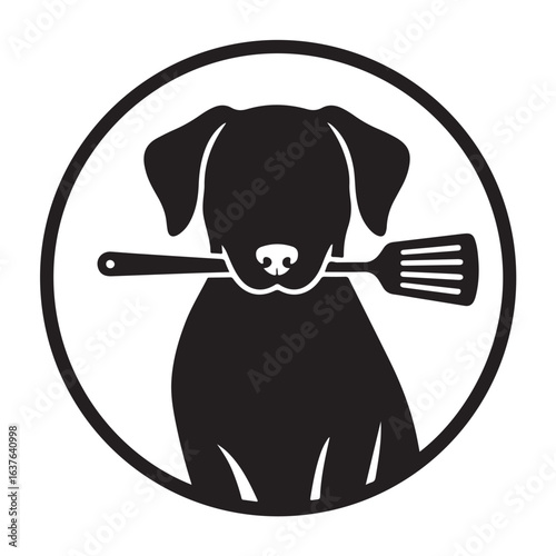 Silhouette of a dog holding a spatula in a circular frame