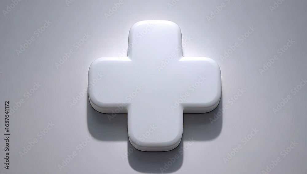 Fototapeta premium 3D rendered white plus sign on light gray surface