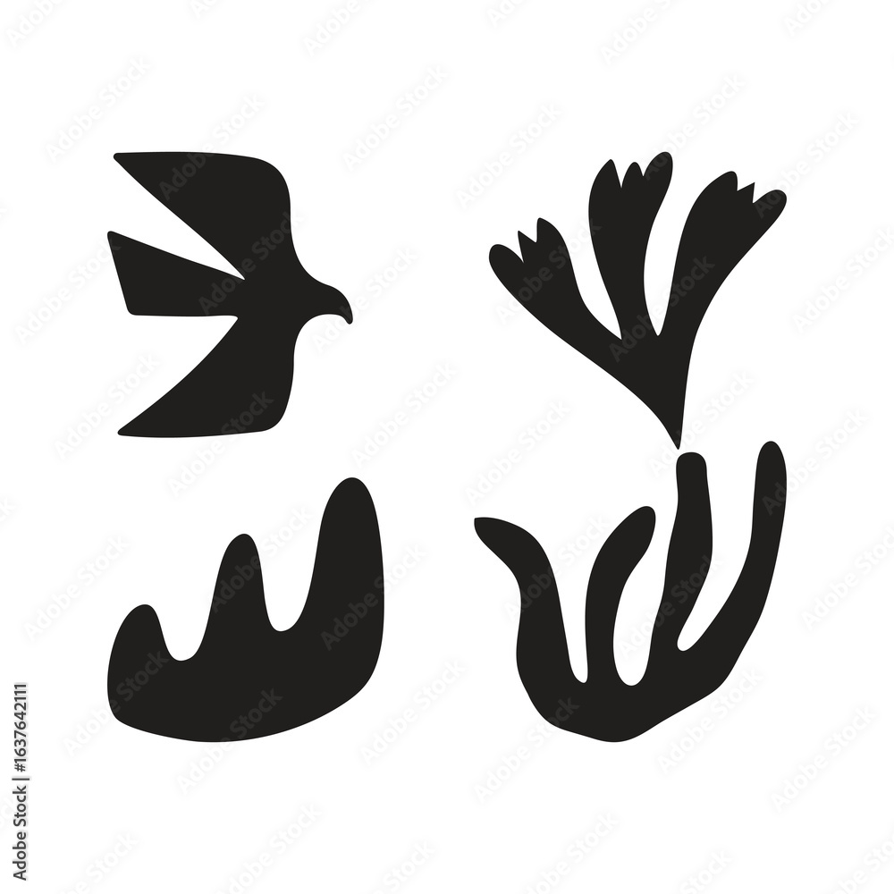 Fototapeta premium Abstract Black and White Bird and Plant Silhouette Design