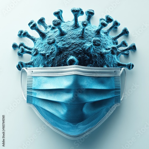 Compelling visual of virus with mask for medical, educational, or awareness campaigns about disease control