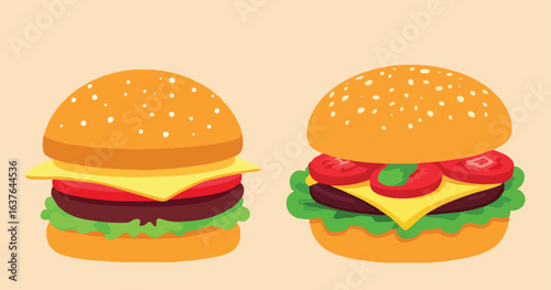 Delicious Cartoon Hamburger Vector Illustration