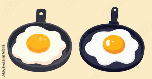 Cartoon Fried Egg in Pan Vector Illustration