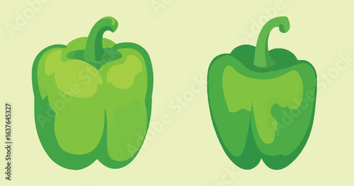 Flat Design Green Bell Pepper Vector Clipart Set