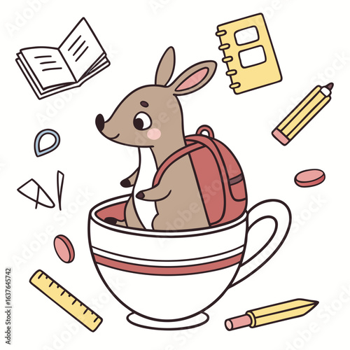 Chalkboard Fun themed SVG: Mischievous Kangaroo with in a teacup in a Back to school environment