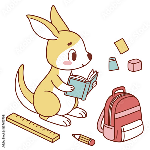 Cute Content Kangaroo, accessorized with reading a book, in a Back to school world – Chalkboard Fun palette vector