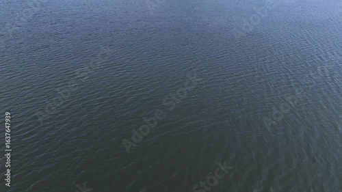 Aquatic Serenity: Low-Angle Static Drone View of Boğazköy Dam Lake with Graceful Birds and Rippling Waters in Bursa.