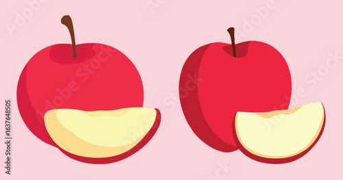Flat Red Apple Vector Clipart with Slice