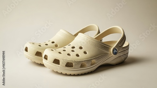 beige crocs on a grey background