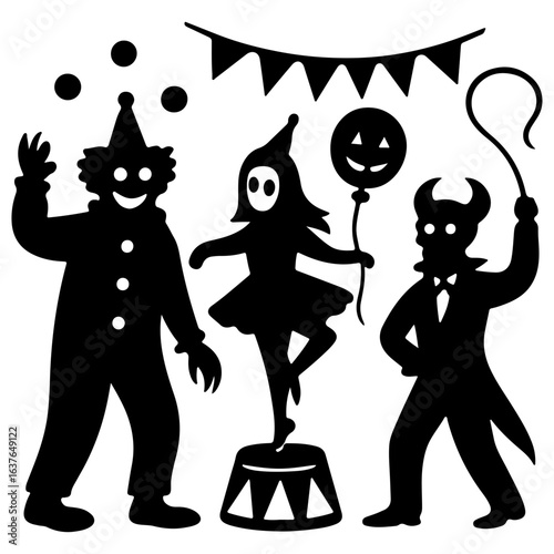 Haunted circus performers silhouette vector art with white background