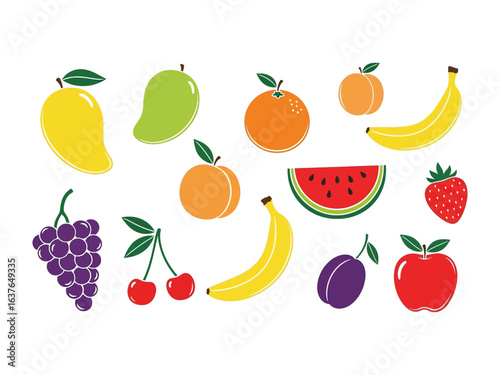 Orchard of Freshness: A vibrant collection of hand-drawn fruits bursting with color, showcasing nature's delightful bounty and edible treasures.