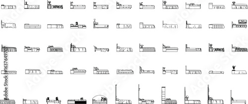 Vector Collection of Beds Side and Front Elevation in Black and White Outline