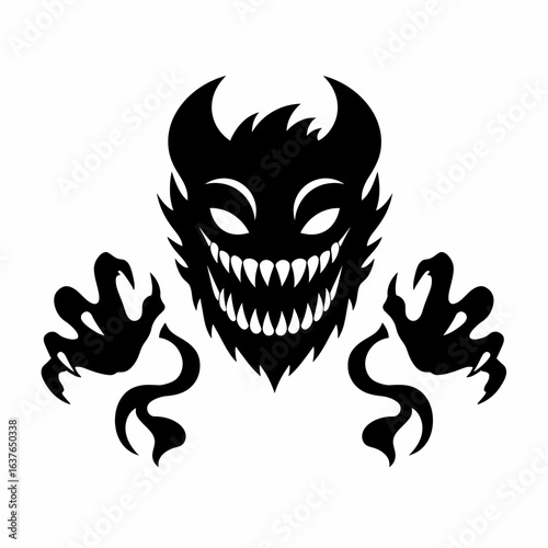 Terrifying monster silhouette with sharp teeth for Halloween designs maybe?
