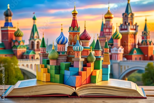 St basils cathedral in moscow made of colorful blocks on an open book