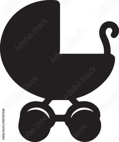 Silhouette Style Vector Baby Stroller Logo Design Icon – Minimal Infant Carriage Symbol for Parenting, Childcare, Nursery, Family Brand Identity, Monochrome Pram Graphic Illustration