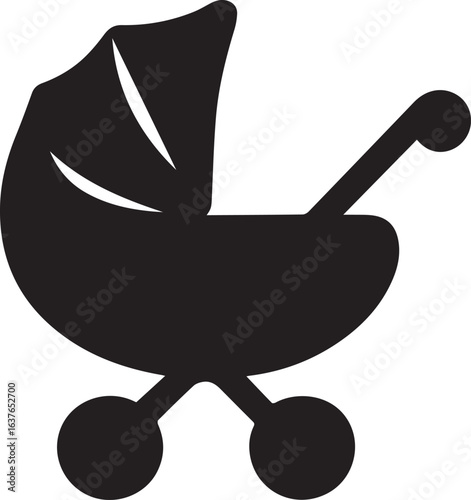 Silhouette Style Vector Baby Stroller Logo Design Icon – Minimal Infant Carriage Symbol for Parenting, Childcare, Nursery, Family Brand Identity, Monochrome Pram Graphic Illustration