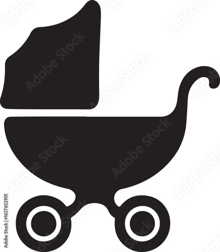Silhouette Style Vector Baby Stroller Logo Design Icon – Minimal Infant Carriage Symbol for Parenting, Childcare, Nursery, Family Brand Identity, Monochrome Pram Graphic Illustration