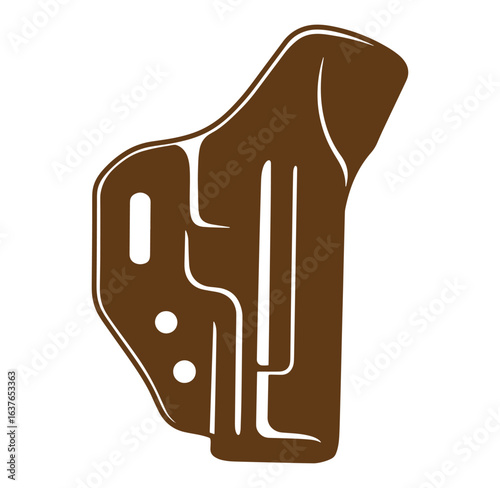 Brown leather gun holster illustration with detailed outline and minimalist design