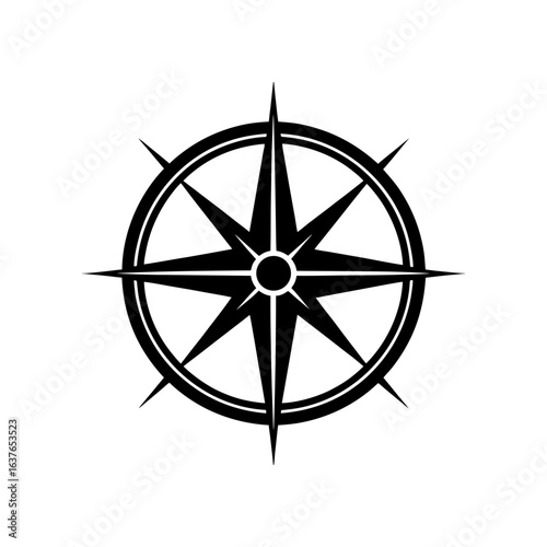 Simple compass rose on transparent background silhouette