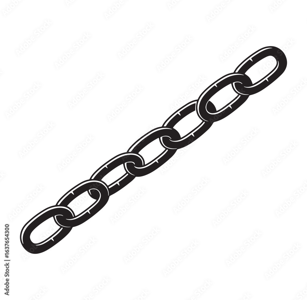 Fototapeta premium Isolated black and white vector illustration of a metal chain on a white background